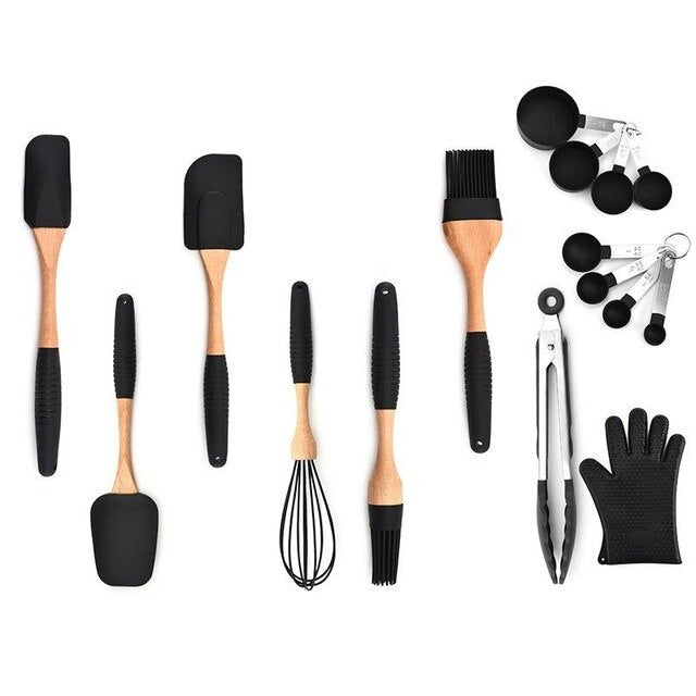 Silicone Wood Cooking Utensils
