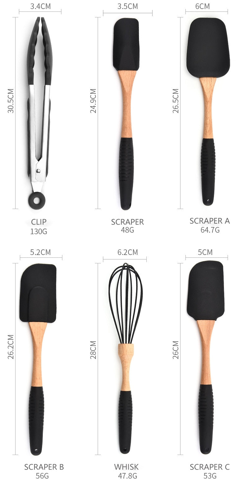 Silicone Wood Cooking Utensils